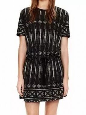 Tory Burch Bologa Knit Aztec Boho Pima Cotton Drawstring Short Sleeve Dress (S)